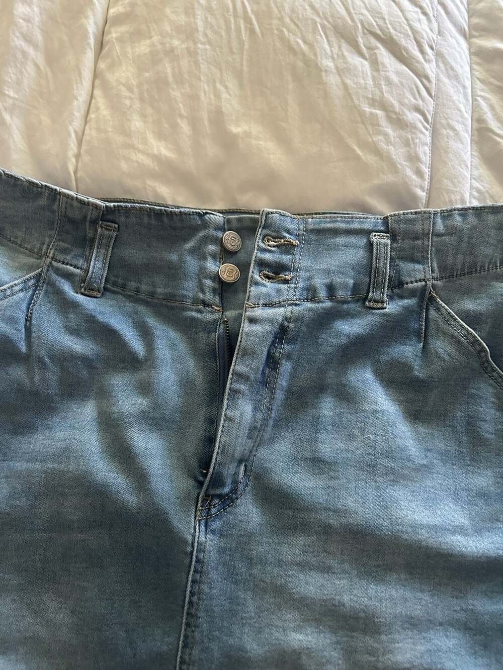 Inspire Chic Women's High-Waisted Blue Denim Pencil Skirt with Back Slit - Picture 11 of 11